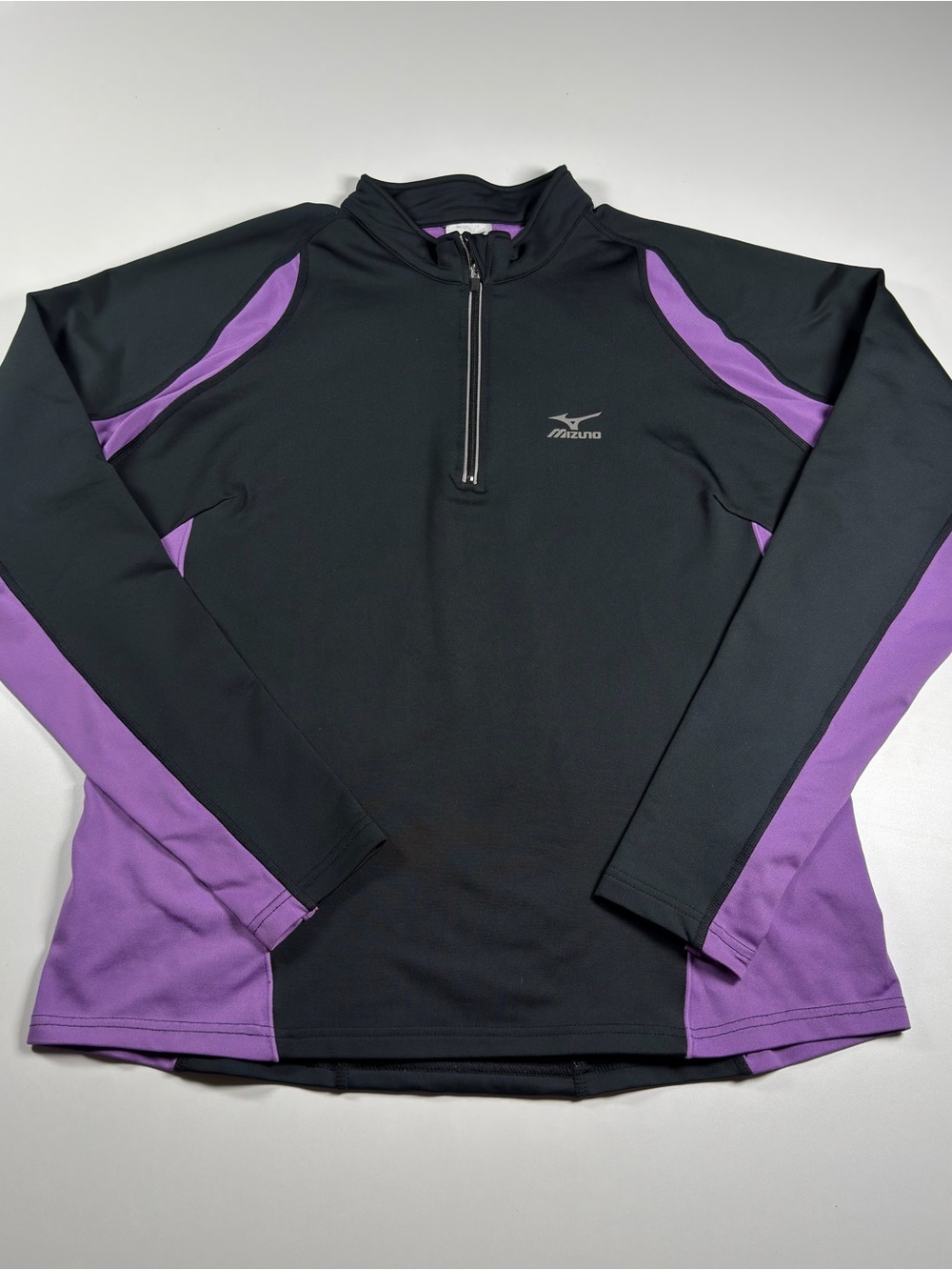 Mizuno Black Purple Womenβs Long Sleeve Quarter Zip Performance Top Size L